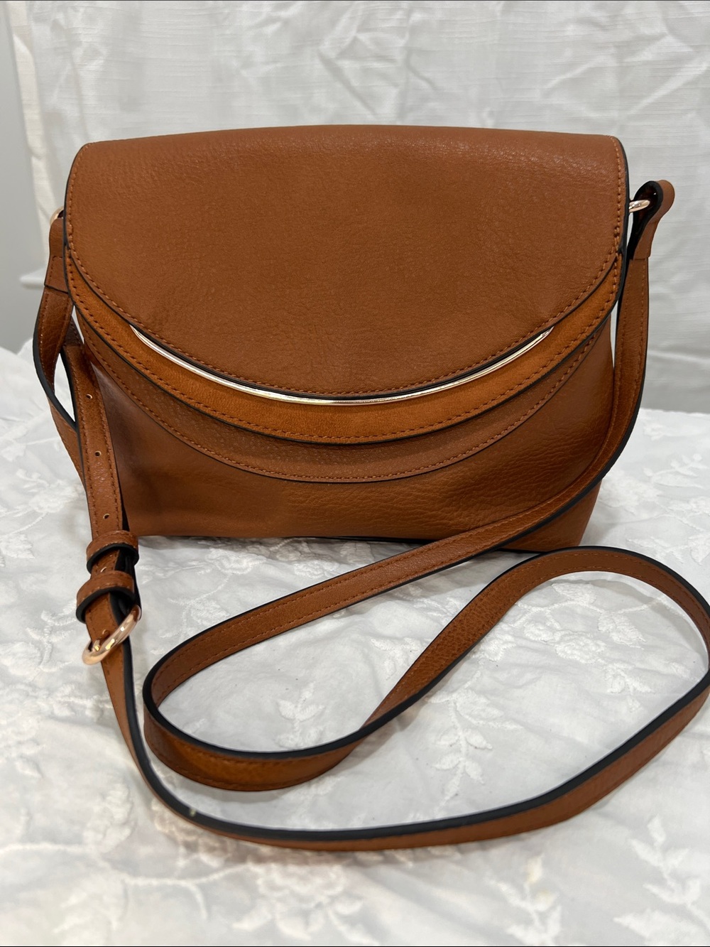 LC Lauren Conrad Brown Crossbody Saddle Bag with Gold Trim